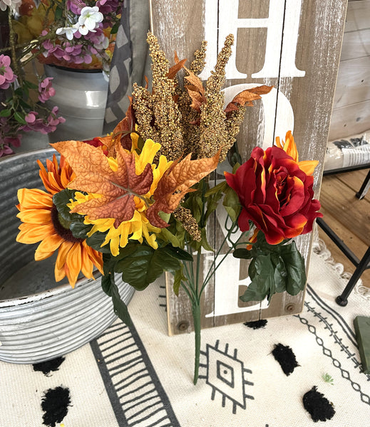 SUNFLOWER, MUM & ROSE BUSH