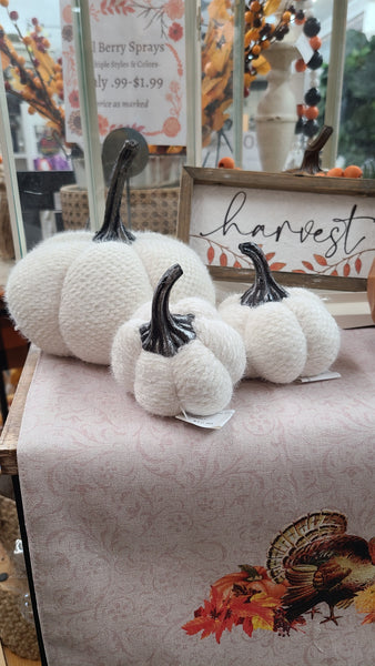 Fuzzy White Plush Pumpkin