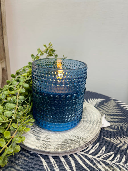 Blue LED Beaded Glass Candle