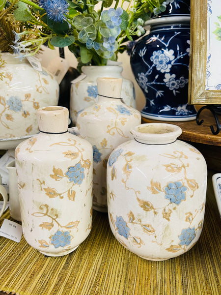 Blue/Tan Print Floral Vase (3 sizes)