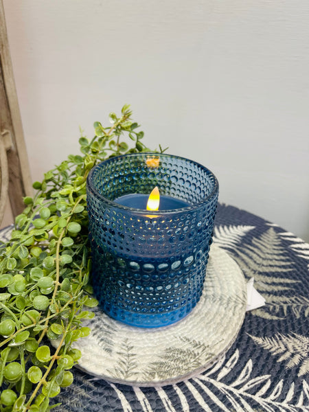 Blue LED Beaded Glass Candle