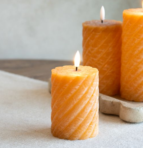 LED Orange Twist Pillar Candle (2 sizes)