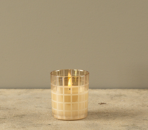 Etched Grid Champagne 3D Flame Candle (2 Sizes)