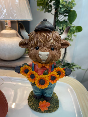 Fall Highland Cow with Sunflowers