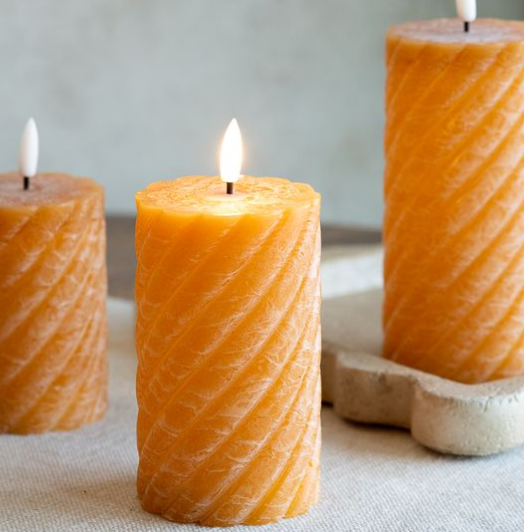 LED Orange Twist Pillar Candle (2 sizes)