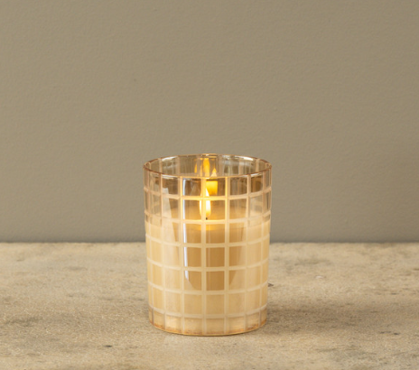 Etched Grid Champagne 3D Flame Candle (2 Sizes)