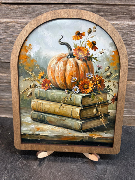Arch Fall Book Trio with Pumpkin Framed Art