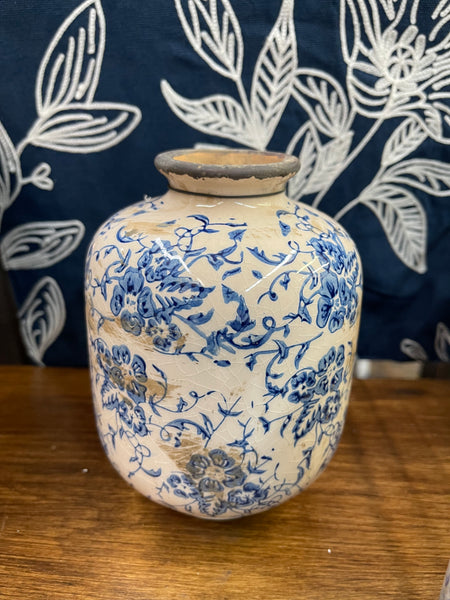 Blue/Cream Print Floral Vase (3 sizes)