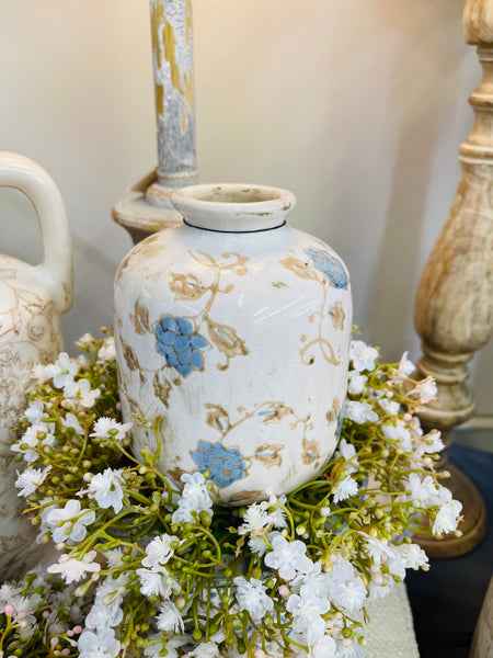 Blue/Tan Print Floral Vase (3 sizes)