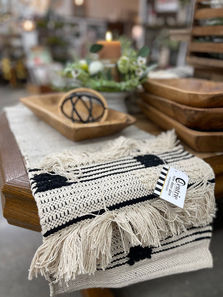 Black Striped Knit Table Runner