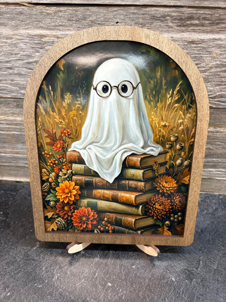 Arch Ghost with Glasses on Books Framed Art