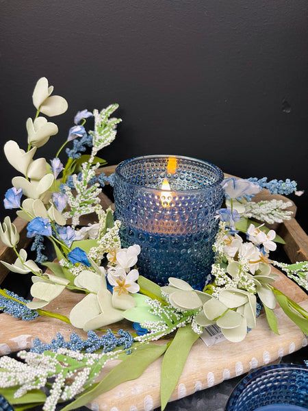 Blue LED Beaded Glass Candle