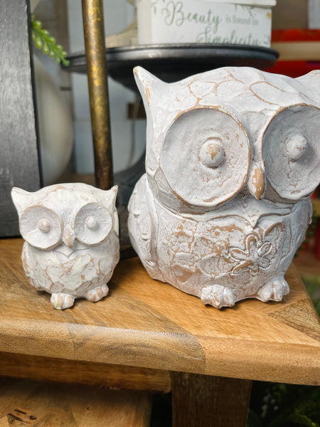 Whitewashed Resin Owls