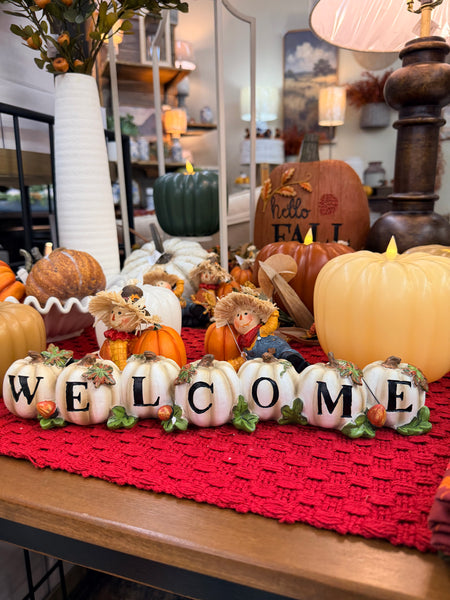 White Welcome Pumpkins