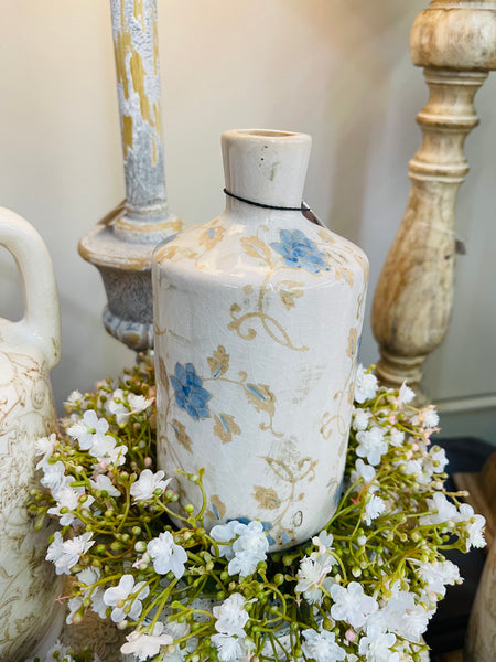 Blue/Tan Print Floral Vase (3 sizes)