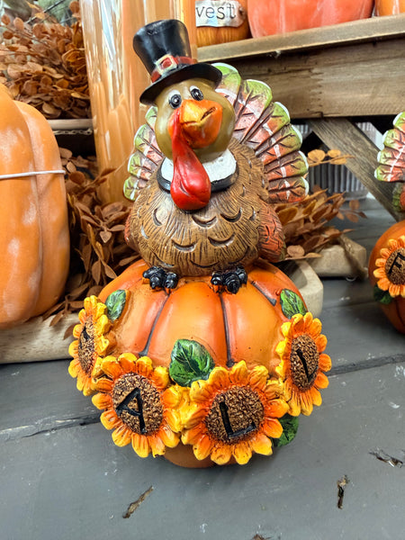 Turkey On Pumpkin w/ Sunflower
