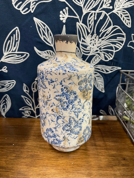 Blue/Cream Print Floral Vase (3 sizes)