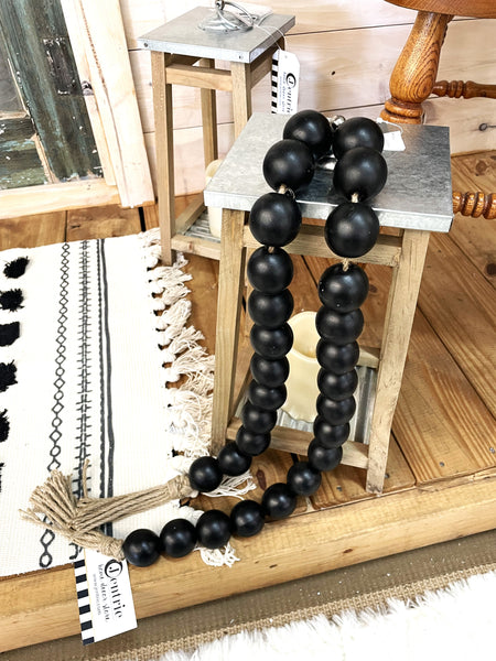 Black Beads w/ Jute Tassles