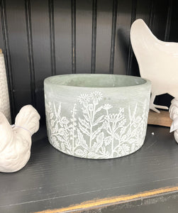 Cement Flower Print Pot - sage green