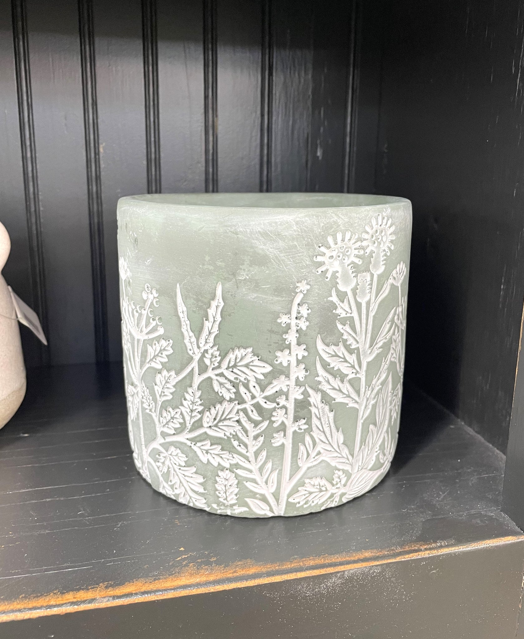 Cement Flower Print Pot - sage green