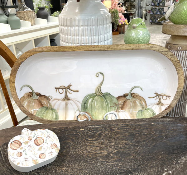 Pumpkin Cottage Oval Wood Tray