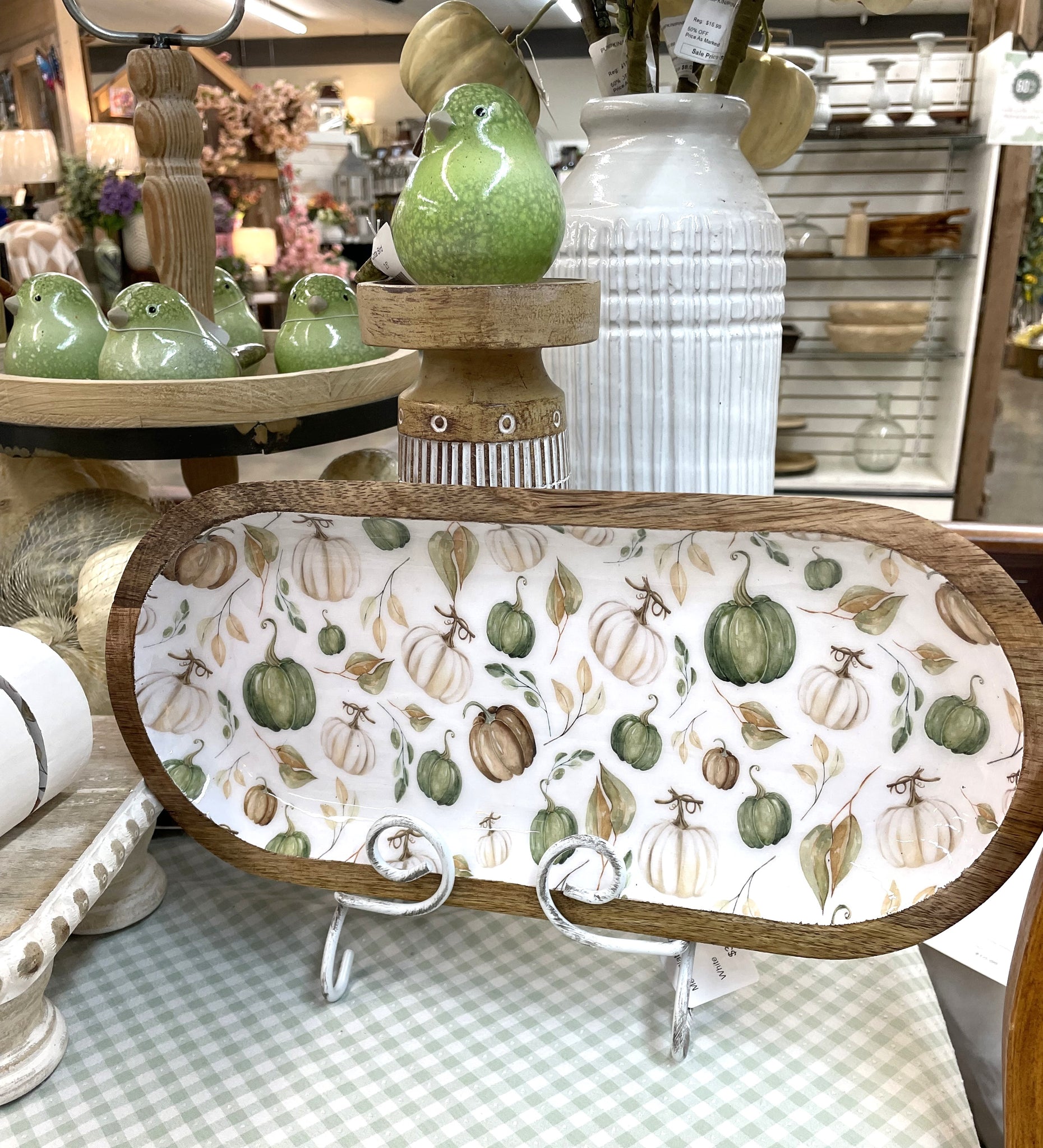 Pumpkin Cottage Oval Wood Tray