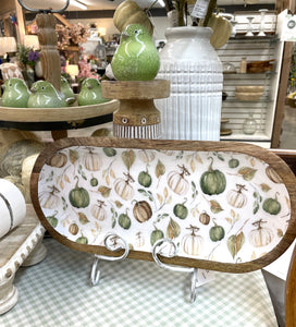 Pumpkin Cottage Oval Wood Tray