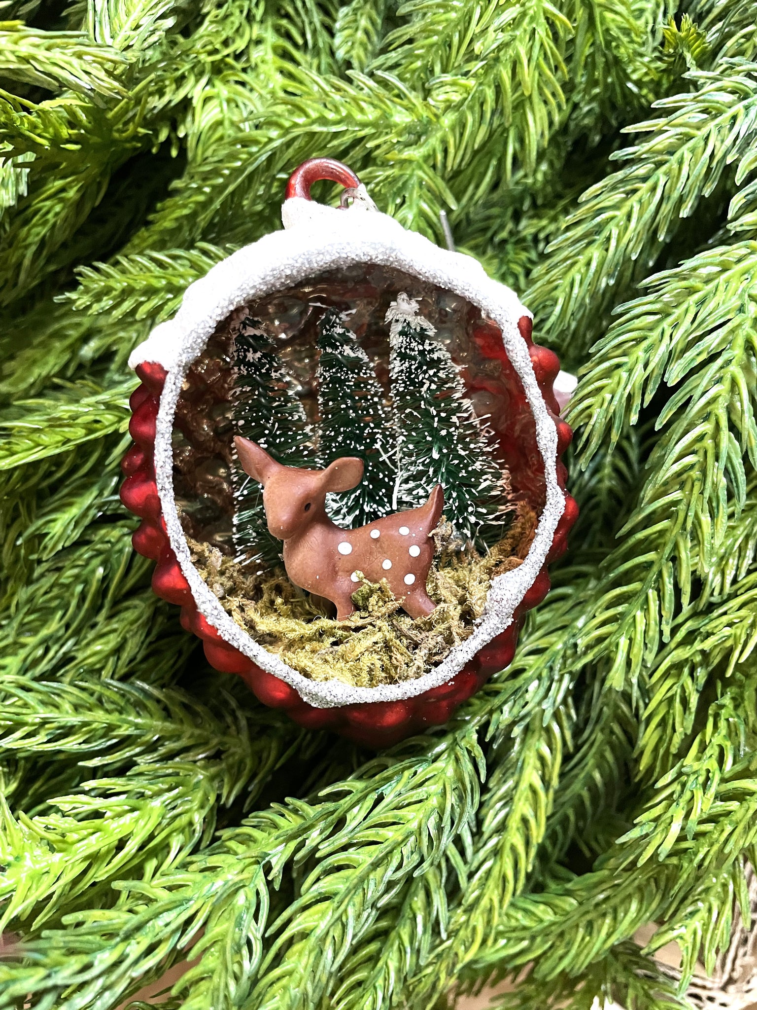 Red Deer in Forest Diorama Ornament