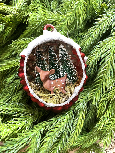 Red Deer in Forest Diorama Ornament