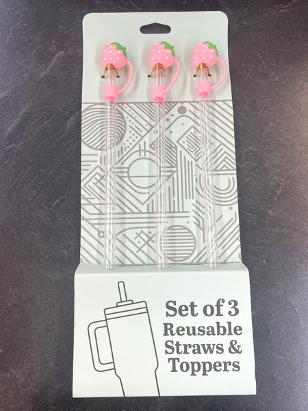 Reuseable Straw & Toppers (Lemon or Strawberry)