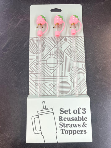 Reuseable Straw & Toppers (Lemon or Strawberry)