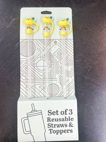 Reuseable Straw & Toppers (Lemon or Strawberry)