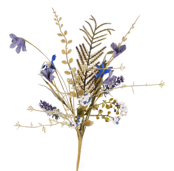 Fabric Flower Bush - Navy, Blue, & Off White