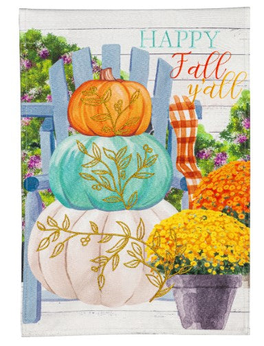 Happy Stacked Pumpkins Garden Linen Flag