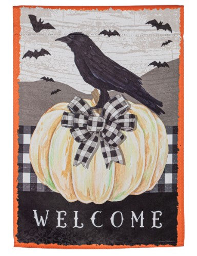 White Pumpkin with Black Crow Garden Suede Flag