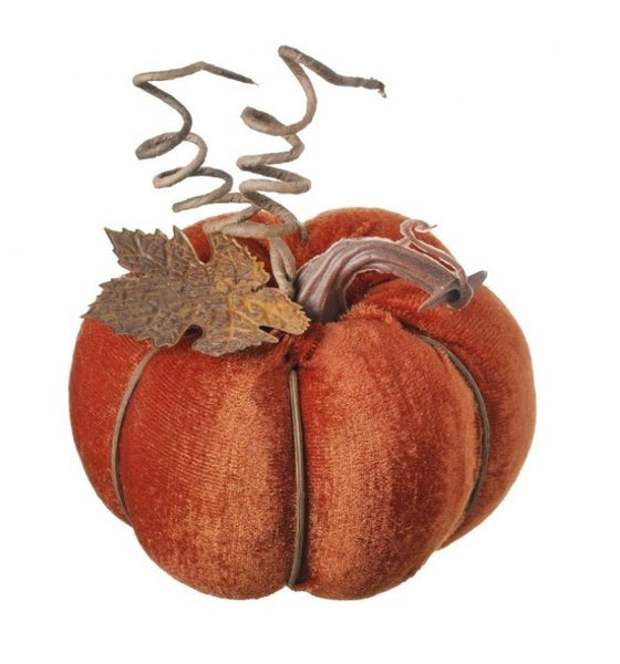 Velvet Pumpkin with Stem and Leaf (multi colors)