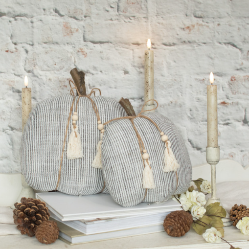 BLACK & WHITE STRIPED FABRIC PUMPKIN