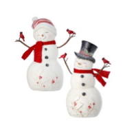 8" Happy Snowmen w/ Cardinal Ornament
