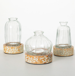 Embossed Wood & Glass Vase