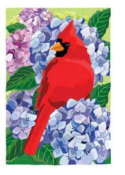 Red Cardinal and Hydrangeas Applique Flag