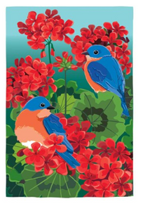Bluebird in Red Geraniums Flag