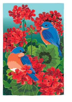 Bluebird in Red Geraniums Flag
