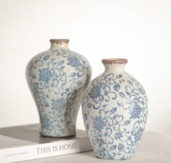 Vintage Floral Vases Blue