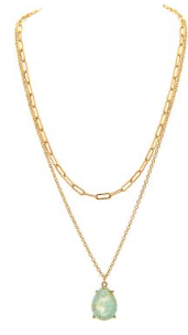 Gold Blue Druzy Double Chain Necklace