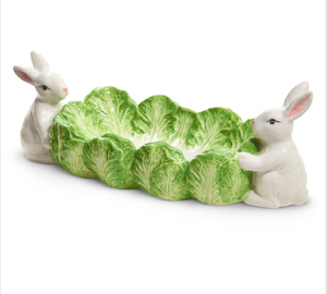 Green Cabbage Tray with Bunnies