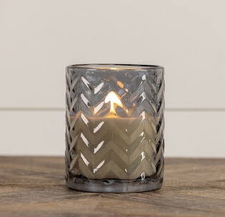 CHEVRON GLASS 3D FLAME CANDLE (Ivory, Charcoal, Amber)