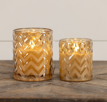 CHEVRON GLASS 3D FLAME CANDLE (Ivory, Charcoal, Amber)