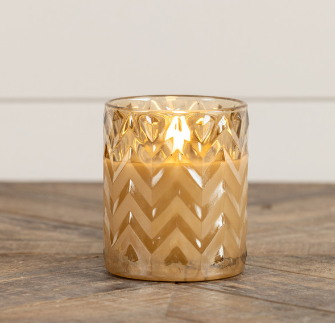 CHEVRON GLASS 3D FLAME CANDLE (Ivory, Charcoal, Amber)