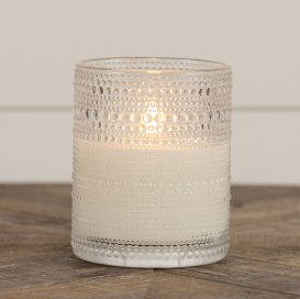 DOTTED GLASS 3D FLAME CANDLE 4x5" - Ivory