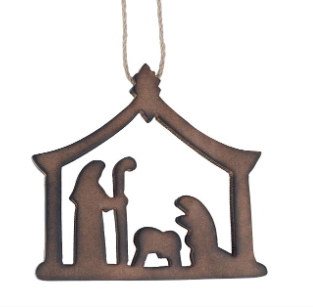 WOOD HOLY FAMILY ORNAMENT